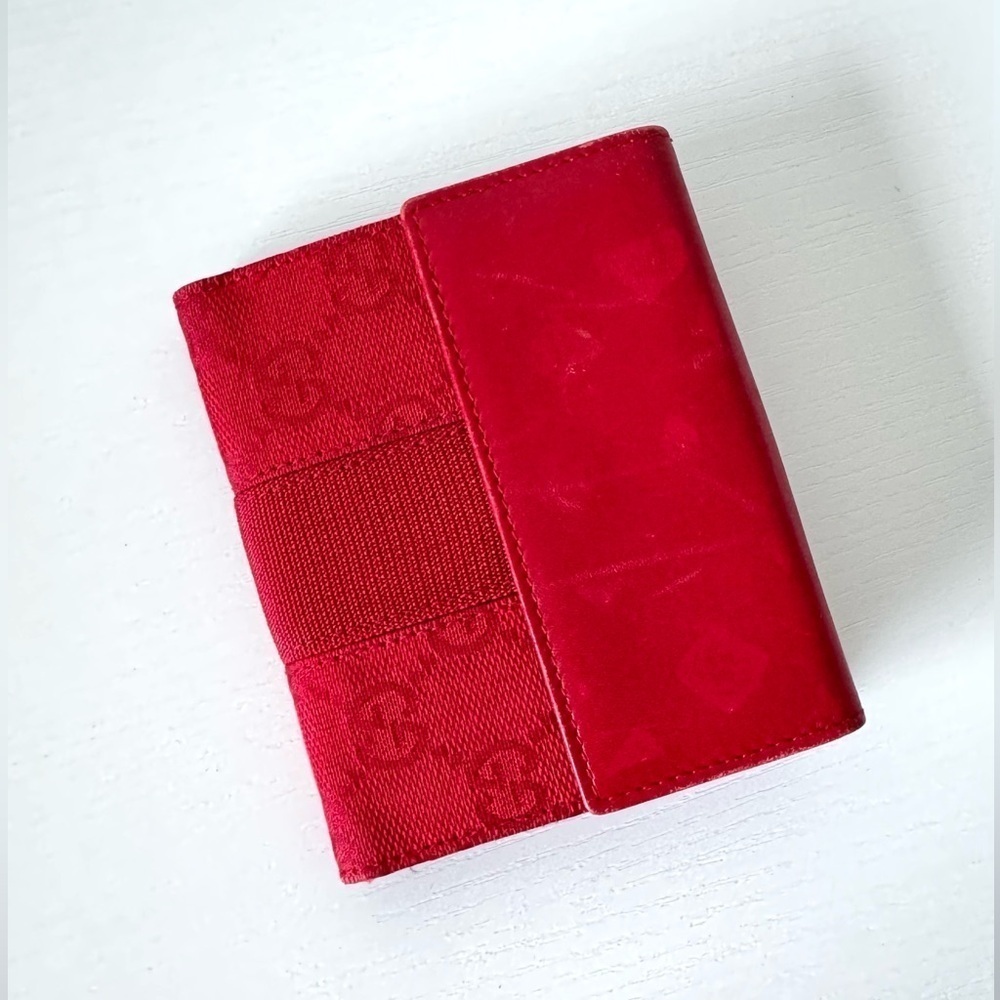 Gucci Red GG Monogram Canvas/Leather Wallet, Authentic